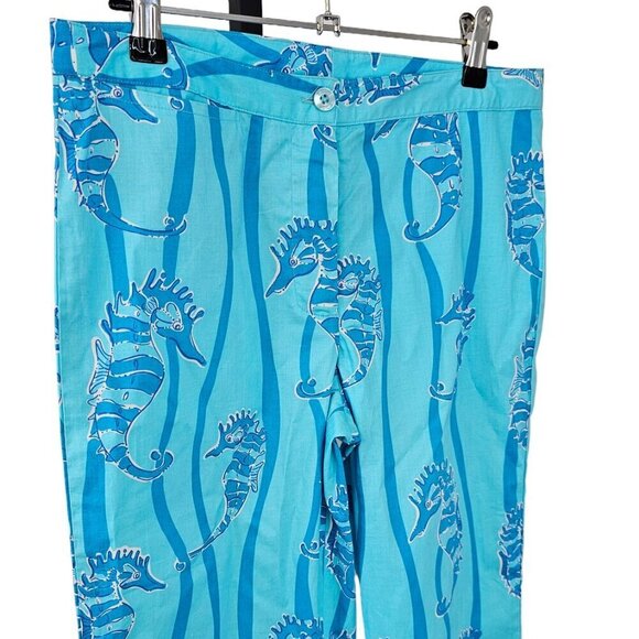 Lilly Pulitzer Vintage White Label  Sea Horse Crop Pants Size 4 Blue - Picture 5 of 7